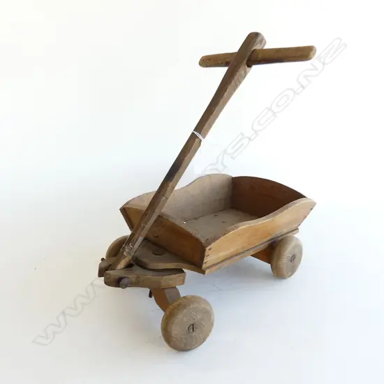 VINTAGE WOODEN CHILDS TOY TROLLEY L.400mm handle repaired