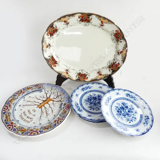 3 B/W DELFT PLATES W260MM DELFT CHARGER W250MM & LARGE FLORAL ASHET L470MM
