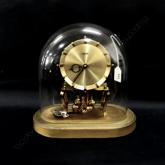 KUNDS, WEST GERMAN GLASS DOME CLOCK, WITH KEY L 235 H. 250MM