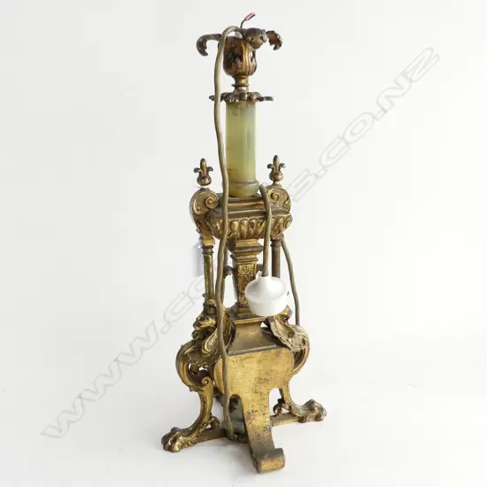 TALL BRASS 7 ONYX TABLE LAMP BASE NEEDS FITTING H450MM