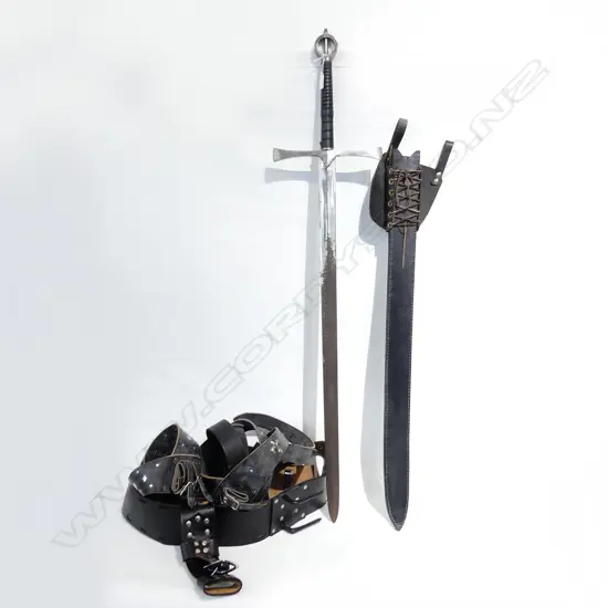 MEDIEVAL STYLE LONG SWORD L1170MM (w. SCABBARD) + 4 LEATHER BELT ACCESSORIES