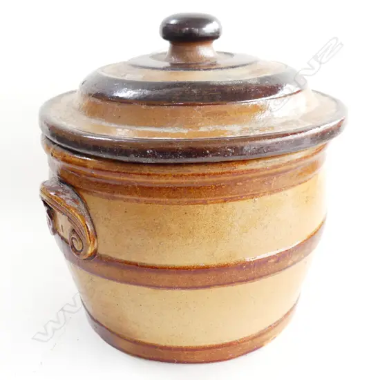 ANTIQUE LIDDED STONEWARE CROCK H.260mm