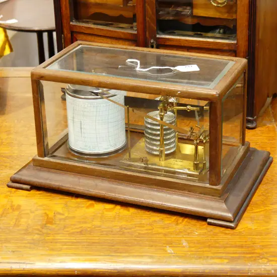 BAROGRAPH; CASELLA LONDON IN MAHOGANY DISPLAY CASE W.380mm