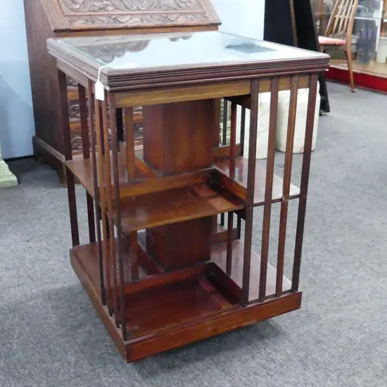 EDWARDIAN SHERATON REVIVAL REVOLVING BOOKCASE 535 x 535 x 765mm