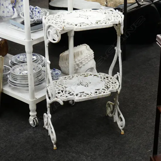 ANTIQUE STYLE WHITE PAINTED CAST IRON TWO TIER SIDE TABLE 440x300x720mm