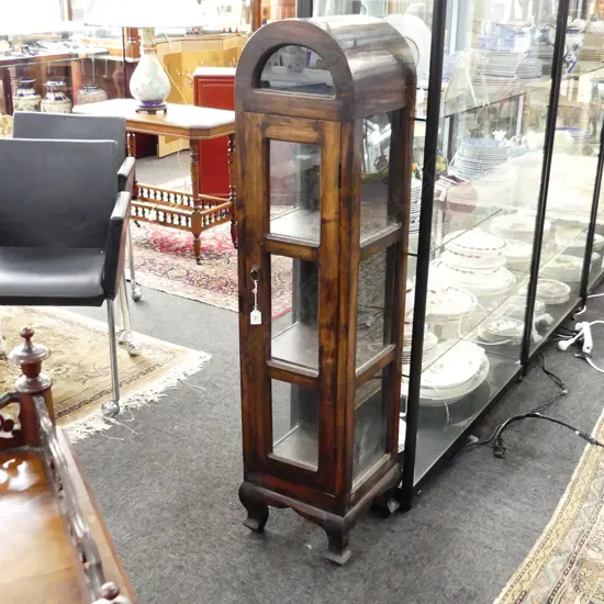 VINTAGE NARROW TALL DISPLAY CABINET multi glass panels H.1320mm.