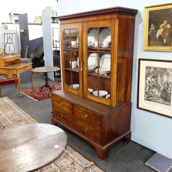 MAHOGANY DISPLAY CABINET; GEORGIAN BASE, 20thC TOP 1200x600x1825mm
