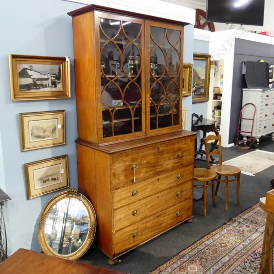 GEORGIAN MAHOGANY SECRETAIRE BOOKCASE SOME VENEER FALUTS...