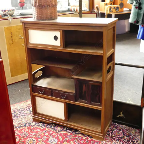 OLD JAPANESE DISPLAY CHEST 6 doors 2 drawers + open shelves 740 x 970mm