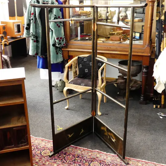 OLD JAPANESE ROOM CORNER CLOTHES HANGER 2 section black lacquer w gold specks H.1505mm