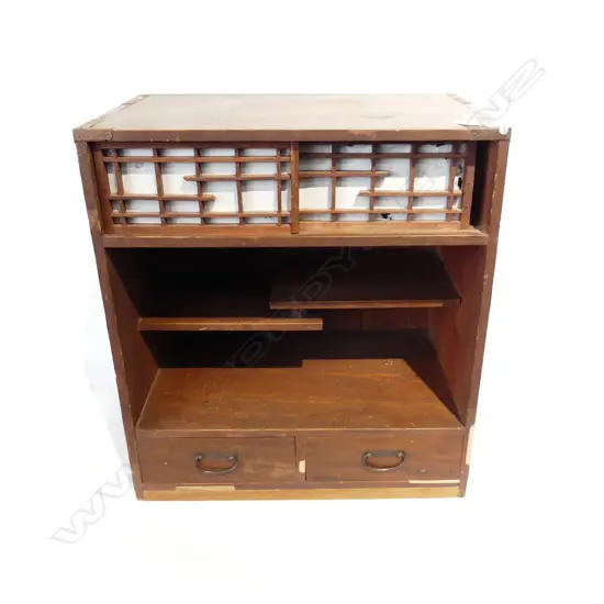 JAPANESE VINTAGE BEDSIDE / COLLECTORS CHEST pr drs pr drws & open section 450 x 275 x 500mm