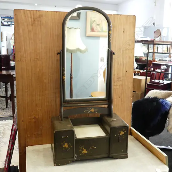 JAPANESE TAISHO PERIOD KYODAI MIRROR CHEST original gilt & dark green paint H.1050mm