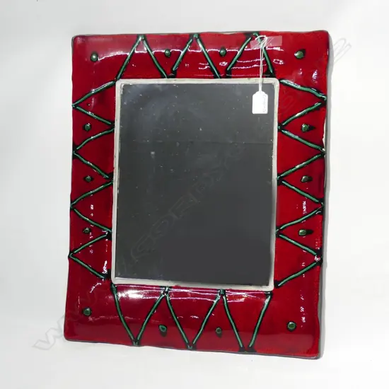 MORRIS & JAMES RED GLAZED POTTERY MIRROR 530x430mm