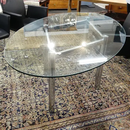 MODERN DESIGN GLASS TOP DINING TABLE OVAL CHROME LEGS