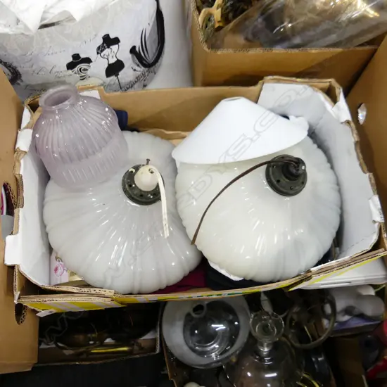 BOX LOT ASST. VINTAGE LIGHT SHADES ETC