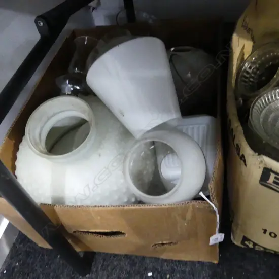 BOX LOT ASST. VINTAGE LIGHT SHADES ETC