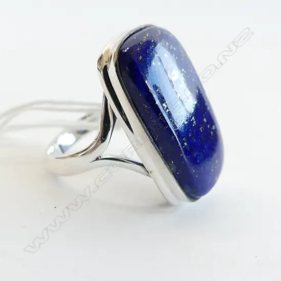 LAPIS LAZULI OVAL CABOCHON & 925 SILVER RING SIZE P