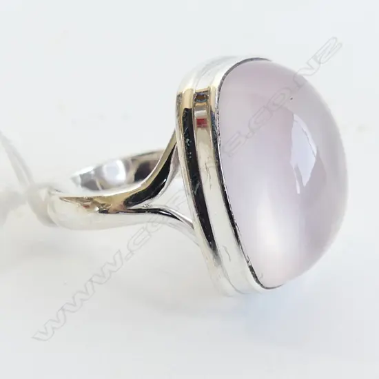 ROSE QUARTZ CABOCHON & 925 SILVER RING SIZE P