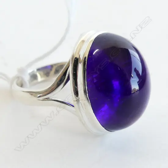 AMETHYST CABOCHON & 925 SILVER RING SIZE P