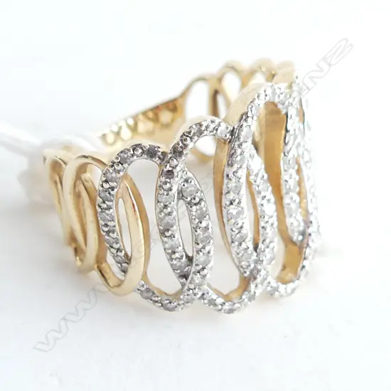 14CT YELLOW GOLD & DIAMOND RING LOOPING DESIGN 5.6GM