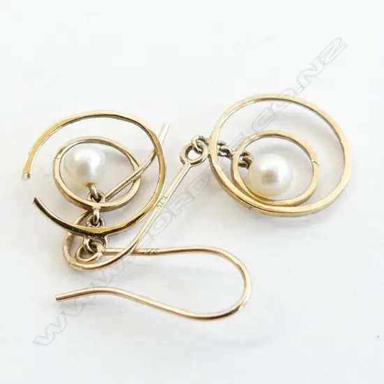 9CT GOLD & SEED PEARL DROP EARRINGS A/F 