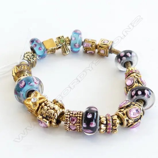 GOLD PLATED PANDORA BRACELET & CHARMS;
