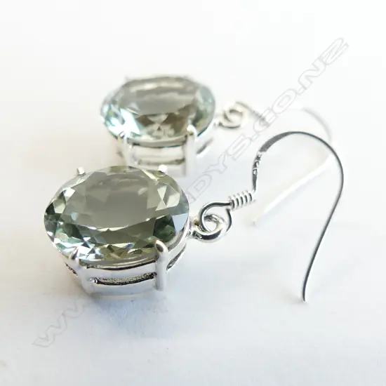 PR GREEN AMETHYST OVAL & 925 SILVER DROP EARRINGS 