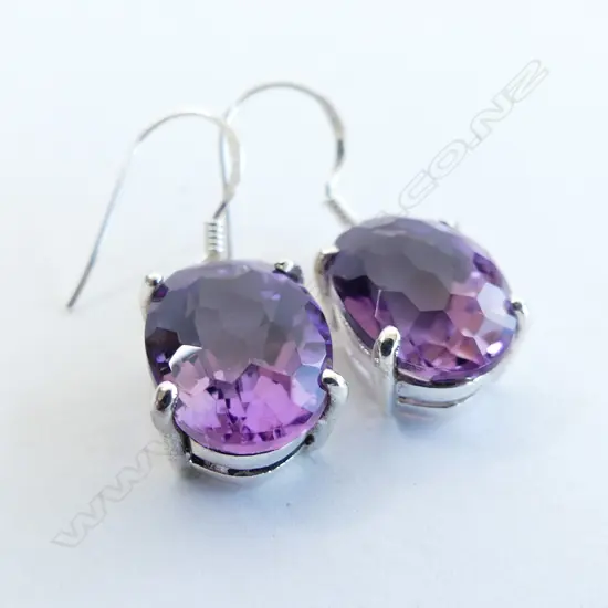 PR OVAL AMETHYST & 925 SILVER DROP EARRINGS 