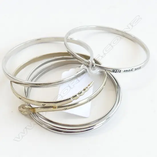SILVER TONE BANGLES, 2 SETS + 1 SNAKE BANGLE