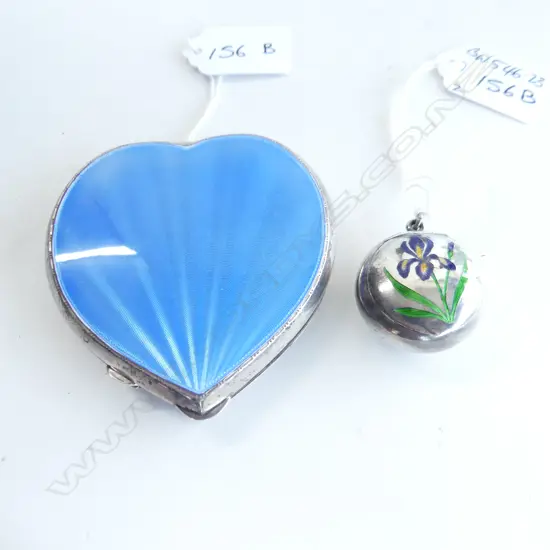 SILVER & ENAMEL COMPACT heart shape + SILVER & ENAMEL PILL BOX