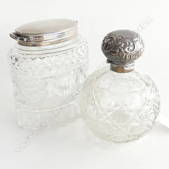 2 STG TOPPED CRYSTAL CONTAINERS; B'HAM 1902, LONDON 1802 BOTH WITH MINOR FAULTS