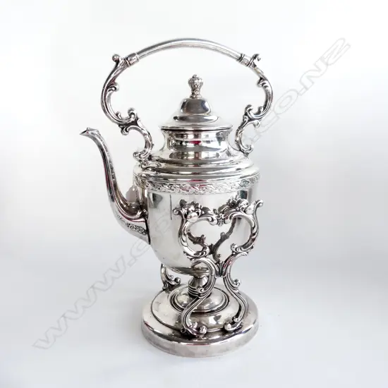 SILVER PLATE SPIRIT KETTLE ON STAND H.340mm