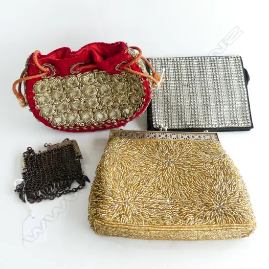 4 VINTAGE BEAD & MESH PURSES