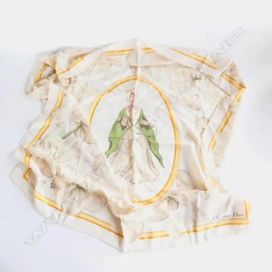 CHRISTIAN DIOR SILK SCARF W FLORALS
