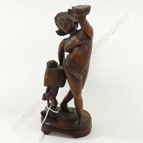 OLD CHINESE CARVED HARDWOOD PART NAKED DANCER FIG GLASS EYES H280MM