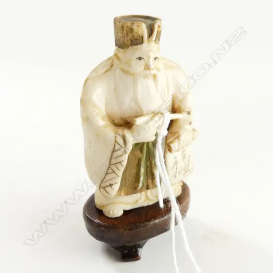 SIGNED IVORY NETSUKE MAN WITH CALLIGRAPHY BRUSH H55MM