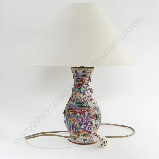 18th/19thC CHINESE FAMILLE ROSE VASE LAMP CONVERTED A.F