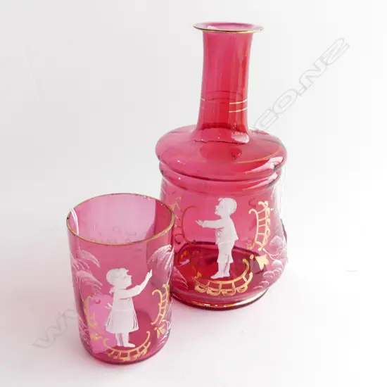 MARY GREGORY CRANBERRY GLASS CARAFE & BEAKER H220MM