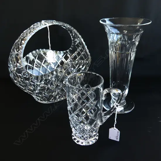 LARGE CRYSTAL BASKET H240MM CRYSTAL VASE H250MM & JUG H150MM