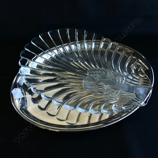LG GLASS OVAL LOBSTER DISH + LG WALKER & HALL SILVER PLATE OVAL TRAY 450x345mm