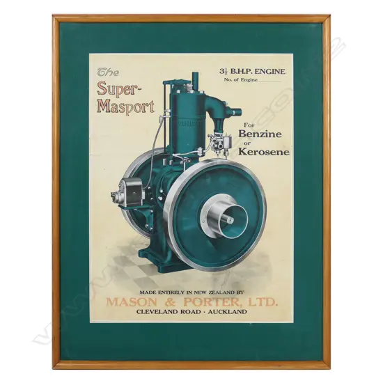 ORIG NZ VINTAGE 'SUPER MASPORT 3½" ENGINE' ADVERTISING POSTER, 410 x 310mm