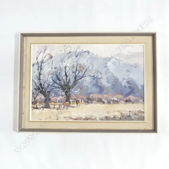 BRIAN HALLIDAY 'WINTER PASTURES' OIL ON BOARD 300x445mm