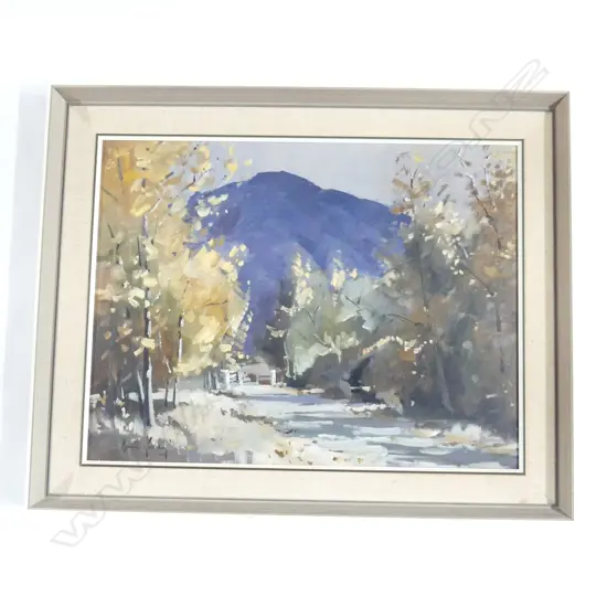 BRIAN HALLIDAY 'WHITECHAPEL NEAR ARROWTOWN' OIL ON BOARD 415x545mm