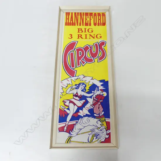 LG FRAMED VINTAGE POSTER; 'HANNEFORD BIG 3 RING CIRCUS' 1000x335mm