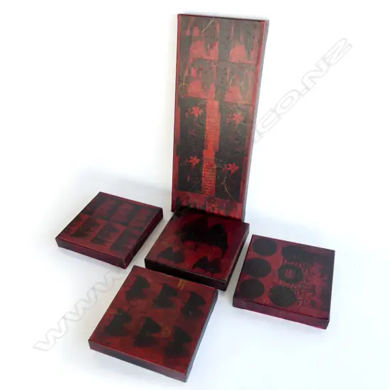 CHRISTINE BELL PEARSON 5 PCE ARTWORK 'ORIGINS' OIL & MIXED MEDIA ON CANVAS 1400 x 200mm