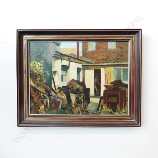 CLIFF MURRAY 'BACKYARD HOBSON STREET' OIL ON BOARD 290x390mm