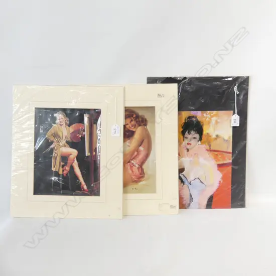 3 PIN-UP LITHO PRINTS ROLF ARMSTRONG/AI BUELL/ AND DEMERGUE  300 X 220 MM
