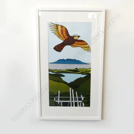 DON BINNEY FRAMED PRINT 'KAIARARA KAKA - GREAT BARRIER' 630 X 310MM