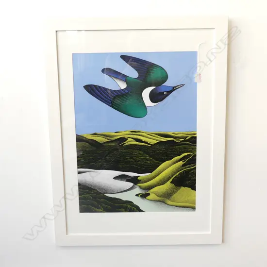 DON BINNEY FRAMED PRINT 'SWOOP OF THE KOTARE' 600 X 440MM