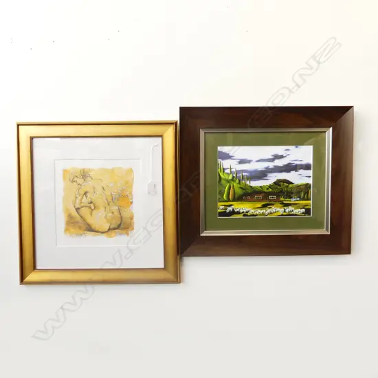 GRAHAM GROW - MIXED MEDIA NUDE STUDY  240 X 240MM + RAEWYN PORRIT PRINT